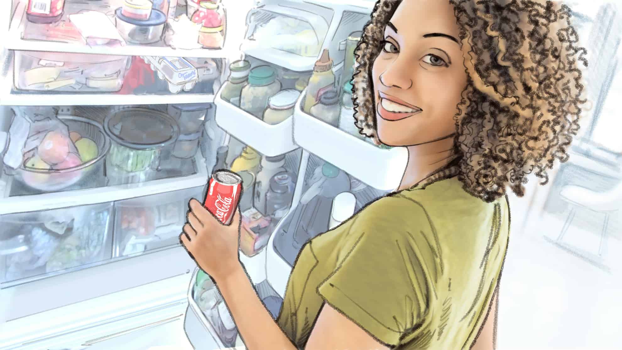 african woman, refrigerator