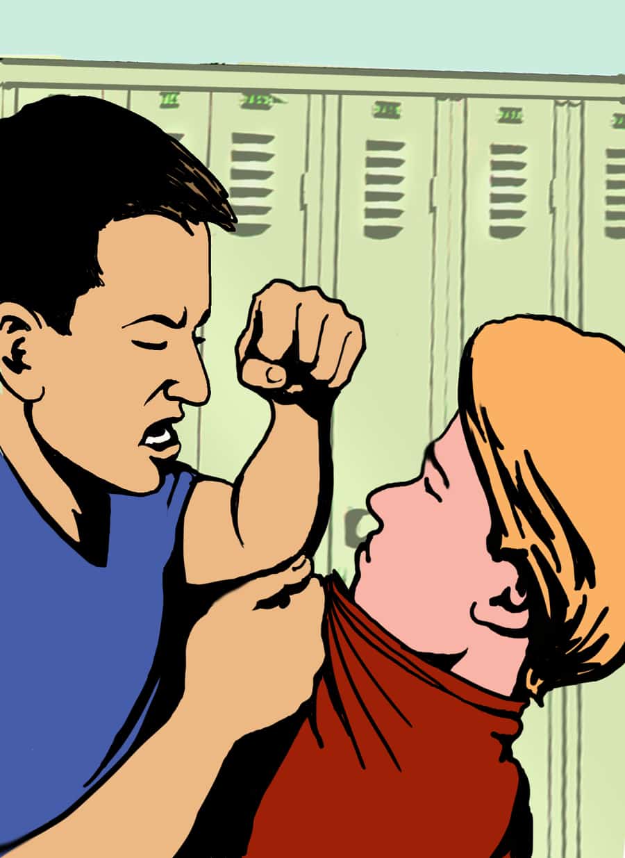 hall way bully, bullying campaign, graphic style, illustration, kids