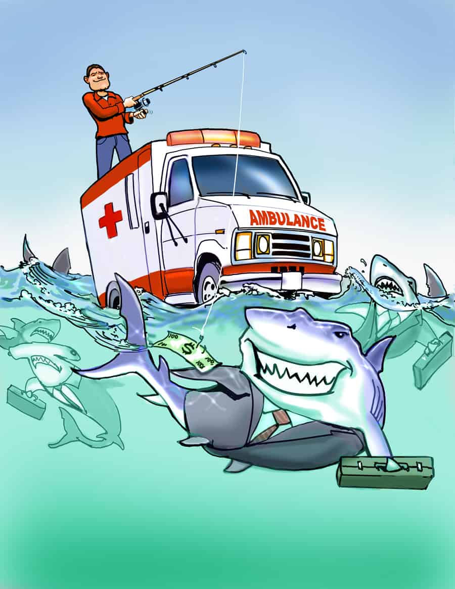 Fishing for your Lawyer, book cover illustration, comical