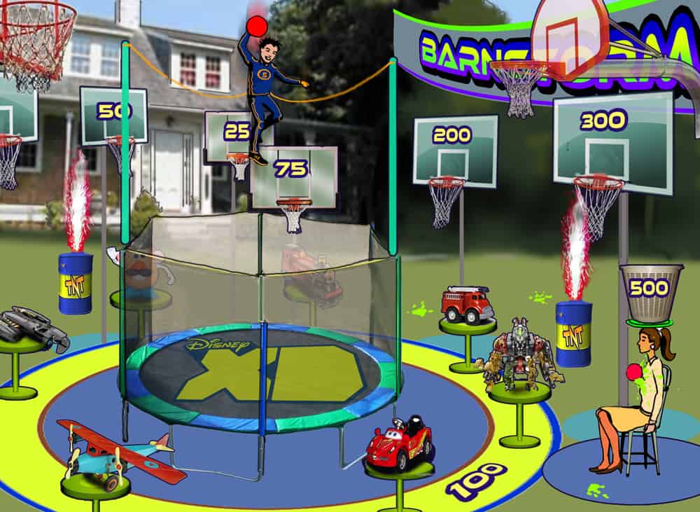 trampoline, game show, environments,